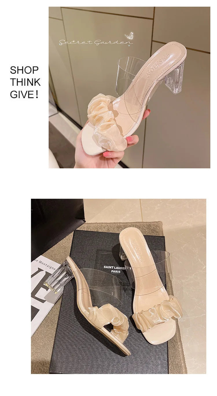 Transparent Crystal Slippers with High Heels5cm~9cm Fashion Sandals, Summer Beach Casual Thick High Heels Sandals, Women's Shoes