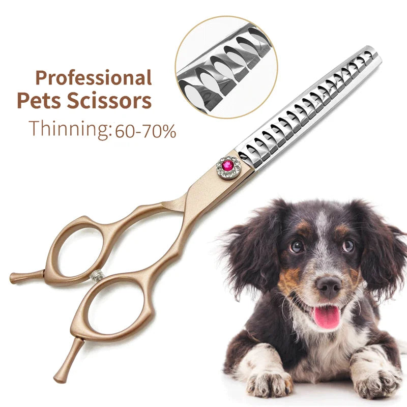 7" Professional Dog Grooming Scissors Set，Straight Scissors & Curved Thinning Shears & Curved Scissors&Curved Chunkers Shears