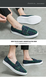 Loafers Men Shoes Canvas Plaid Classic Fashion Moccasin Man Party Outdoor Daily PU Double Buckle All-match Casual Shoes