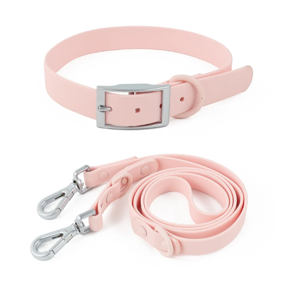 Light Pink Double Dog Leash PVC Comfortable Dog Harness Adjustable Chest Strap Three-Piece Set Collars-f- Harnesses & Leashes