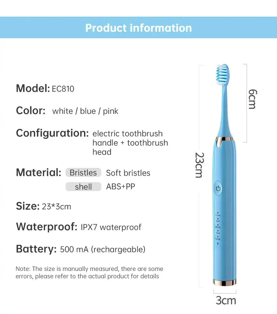 Tongwode Electric Sonic Toothbrush USB Rechargeable Waterproof Electronic Ultrasonic Whitening Tooth Brushes Replacement Heads