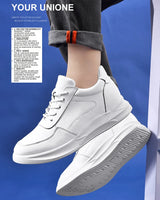 White Leather Sneakers with Thick Soles Men Shoes Outdoor Men Formal Shoes Invisible Inner Height Increasing Men's Shoes 6/8 CM