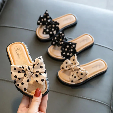 2023 New Bow Flats Open Toe Slide Sandals Non-slip Flip Flops Children Home Slippers Kids Girls Summer Cute Beach Slippers Shoe