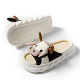 Cute Cartoon Milk Cow Home Slippers 2023 Four Seasons Indoor Home Sandals Cotton Couple Linen Slippers Summer Cow Funny Shoes