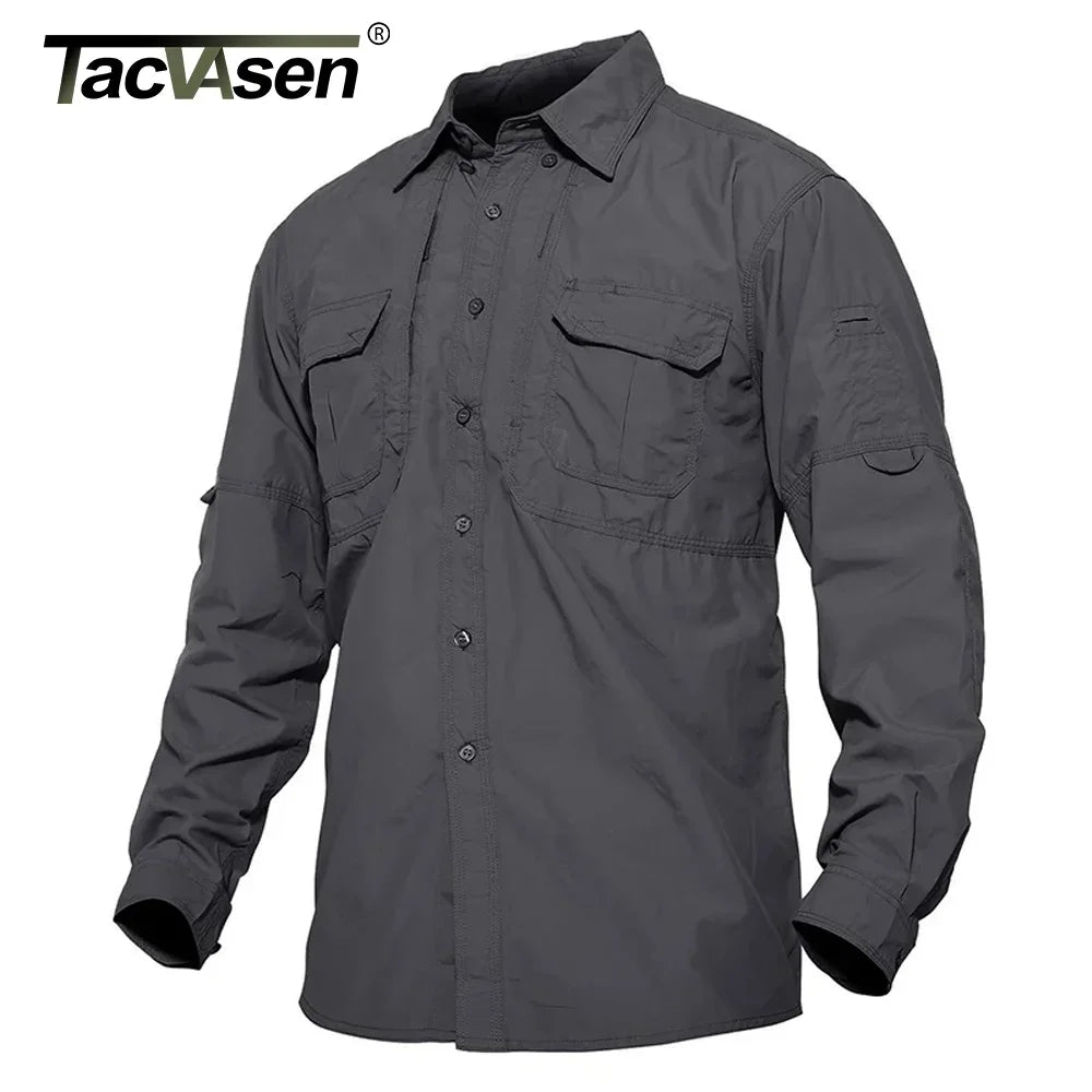 TACVASEN Mens Long Sleeve Shirts Summer Lightweight Quick Drying Shirt Hiking Nylon Shirts Long Sleeve Outdoor Work Cargo Shirts