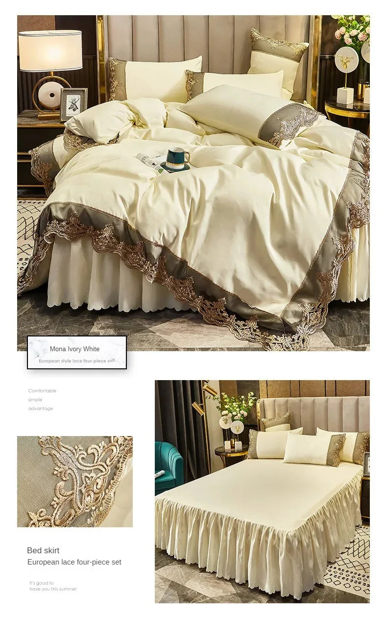 Lace edge bed skirt bed cover matte four piece set, 1.5m 1.8m European style thickened version