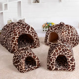 Soft Strawberry Leopard Dog Cat House Tent Kennel Doggy Winter Warm Cushion Basket Animal Bed Cave Pet Supplies