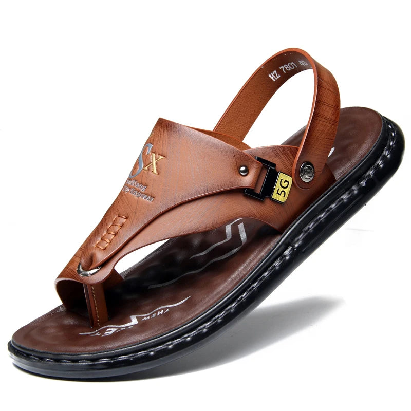 Summer Men Sandals Casual  Genuine Leather Leisure Sandals Designer Shoes Men