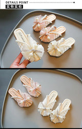 슬리퍼 Children's Slippers Summer New Bow Girl Princess Shoes Soft Sole Home Shoes Flat Kids Shoes Fashion Girl Slippers flip flops