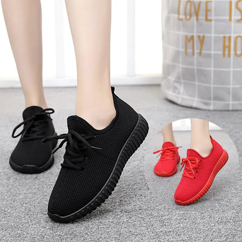 Women's Vulcanize Shoes 2024 Sneakers Solid Black Red Shoes Gym Fitness Trainers Walking Sport Shoes Female Zapatos Mujer