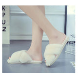 Warm Fluffy Slippers Women's Plush Slippers Comfortable Faux Fur Cross Indoor Floor Slippers Flat Soft Fur Shoes Ladies Women