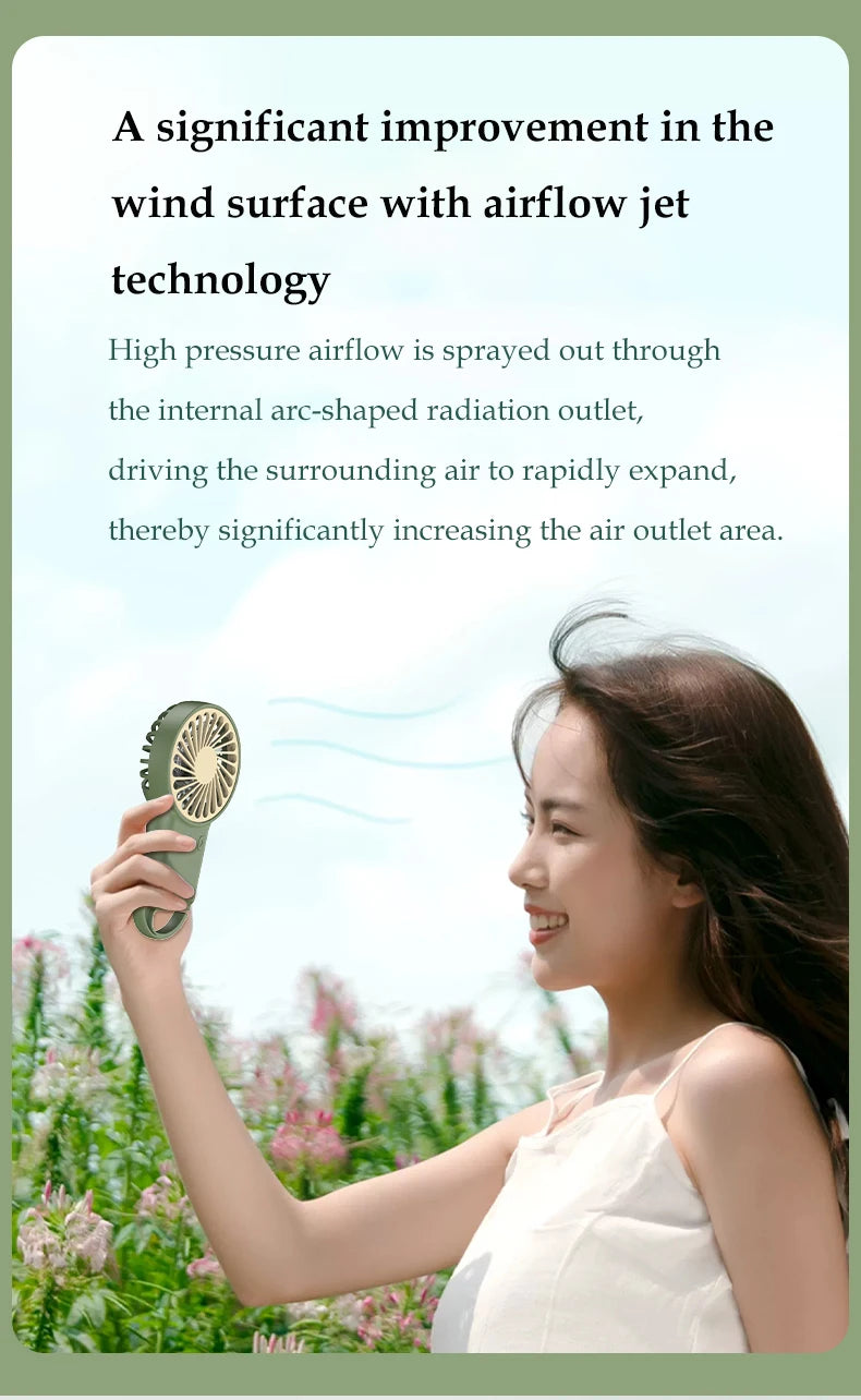 2024 New Arrival Min Wind Air Cooling Hand Portable Usb Desktop Rechargeable Handheld Fan with Hook