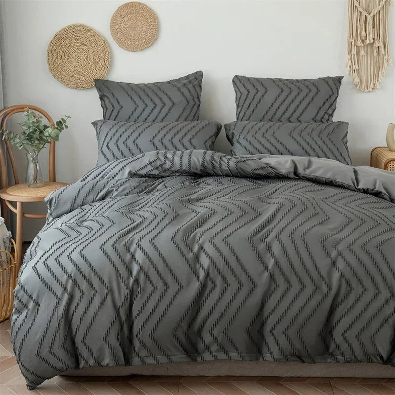 High Quality Ripple Cut Flowers Queen Bedding Set Comfortable Wave Striped Duvet Cover Set Single Double Bed Quilt Cover Sets