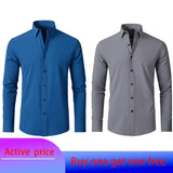 6xl New Spring and summer  elastic force non-iron men's long-sleeved business casual shirt solid color mercerized vertical shirt