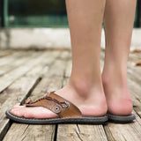 2023 Summer Handmade Leather Slippers Trendy Fashion Men's Flip-flops Outdoor Breathable Comfortable Men and Simple Sandals