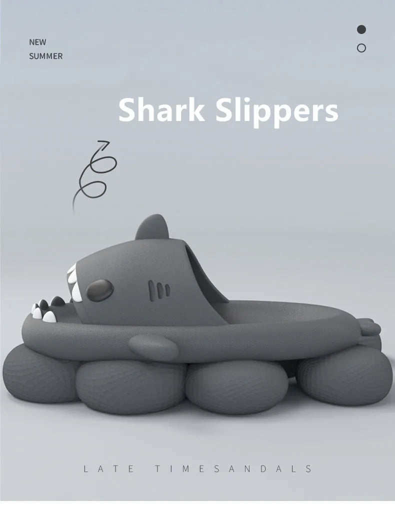 Summer Adults Shark Slippers Kids Cartoon Sandals Men Shark Slides Women Beach Flip Flops Couple Home Anti-skid Flat 2024 Shoes