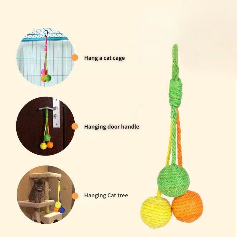 Pet Cat Scratch Toy Hanging Sisal Ball Built-in Bell Interactive Toy Pet Supplies  аксесуари для котів  игрушки для кошек