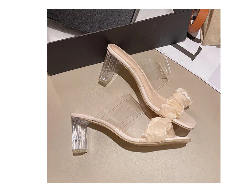 Transparent Crystal Slippers with High Heels5cm~9cm Fashion Sandals, Summer Beach Casual Thick High Heels Sandals, Women's Shoes