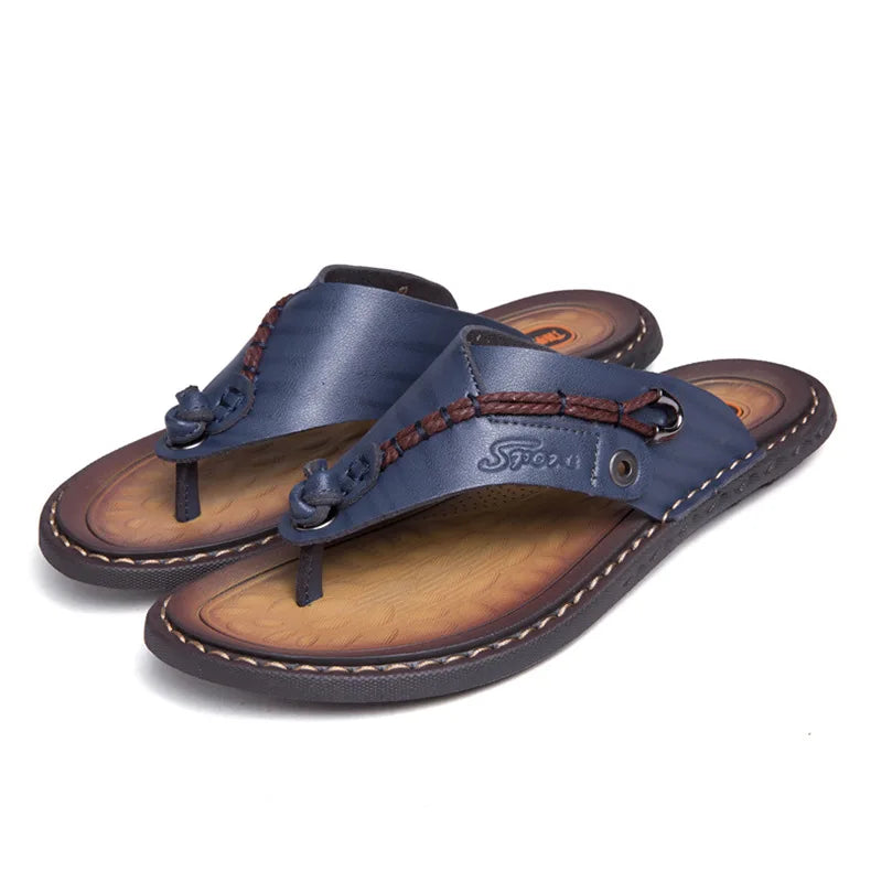 2023 Summer Handmade Leather Slippers Trendy Fashion Men's Flip-flops Outdoor Breathable Comfortable Men and Simple Sandals