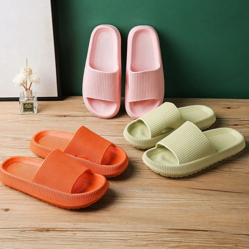 Soft Sole Indoor Slippers Women Men Non-Slip Bathroom Home Flip-Flops Thick Platform Cloud Sandals Ultra-Light Outdoors Slides