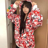 Miniso Camouflage Hellokitty Harajuku Zip-up Coats Cartoon Kitty Cat Printed Gothic Hooded Sweatshirts Couple Y2k Women Clothing