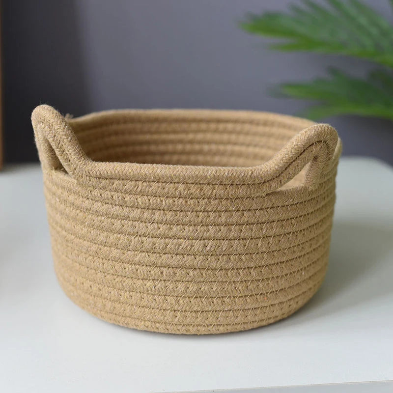 Woven Cotton Rope Cat's ear Nordic  Storage Baskets  Desktop Sundries Kids Toys Organizer Box Dirty Clothes Laundry Basket Hampe