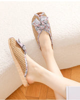 Rattan Grass Woven Slippers For Home Summer Men And Women Home Couples Linen Slippers Indoor Non-Slip Floor