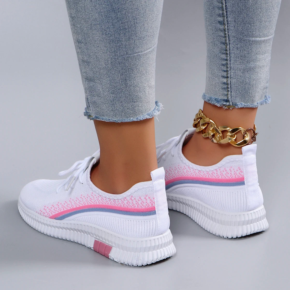 Spring new women's sports shoes, fashionable, breathable, lightweight, non-slip, wear-resistant, casual sports shoes, flat shoes