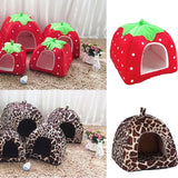 Soft Strawberry Leopard Dog Cat House Tent Kennel Doggy Winter Warm Cushion Basket Animal Bed Cave Pet Supplies