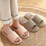 Couples Home Cotton Linen Slippers Women Indoor Bedroom Soft Slides Comfortable Men House Shoes Non-slip Breathable Flats