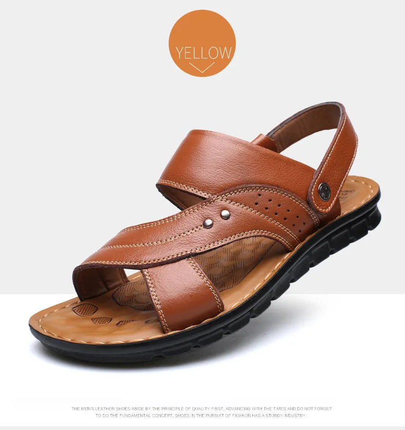 Summer Men's Leather Sandals Outdoor Non-slip Men's Beach Sandals Handmade Leather Men's Shoes Fashion Men Flip-flops