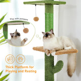 5-Tier Floor to Ceiling Cat Tree Tower Cactus Tall Climbing Tree with Scratching Post Hammock Dangling Ball for Indoor Cats