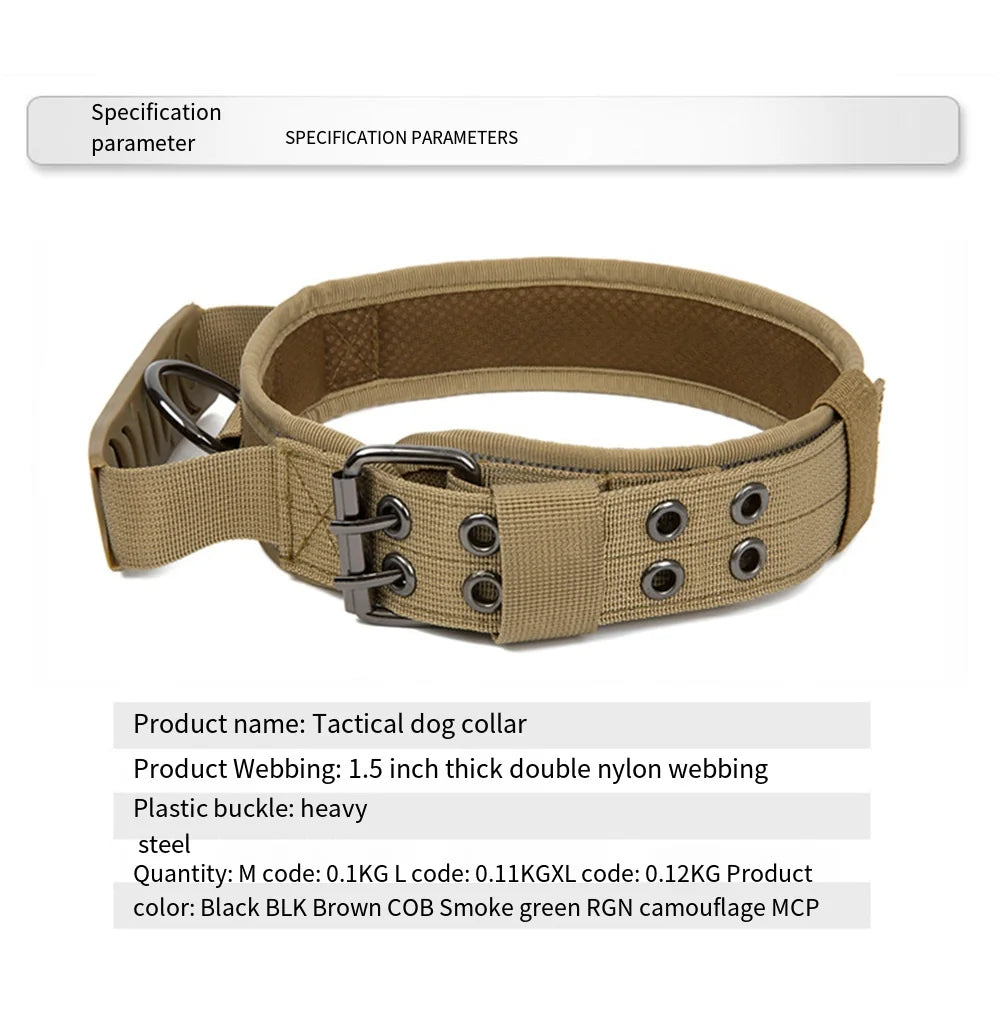 Large Dog Collar Durable Nylon Military Tactical Adjustable Pet Lead Outdoor Walking Training Collars Pitbull Labrador Supplies