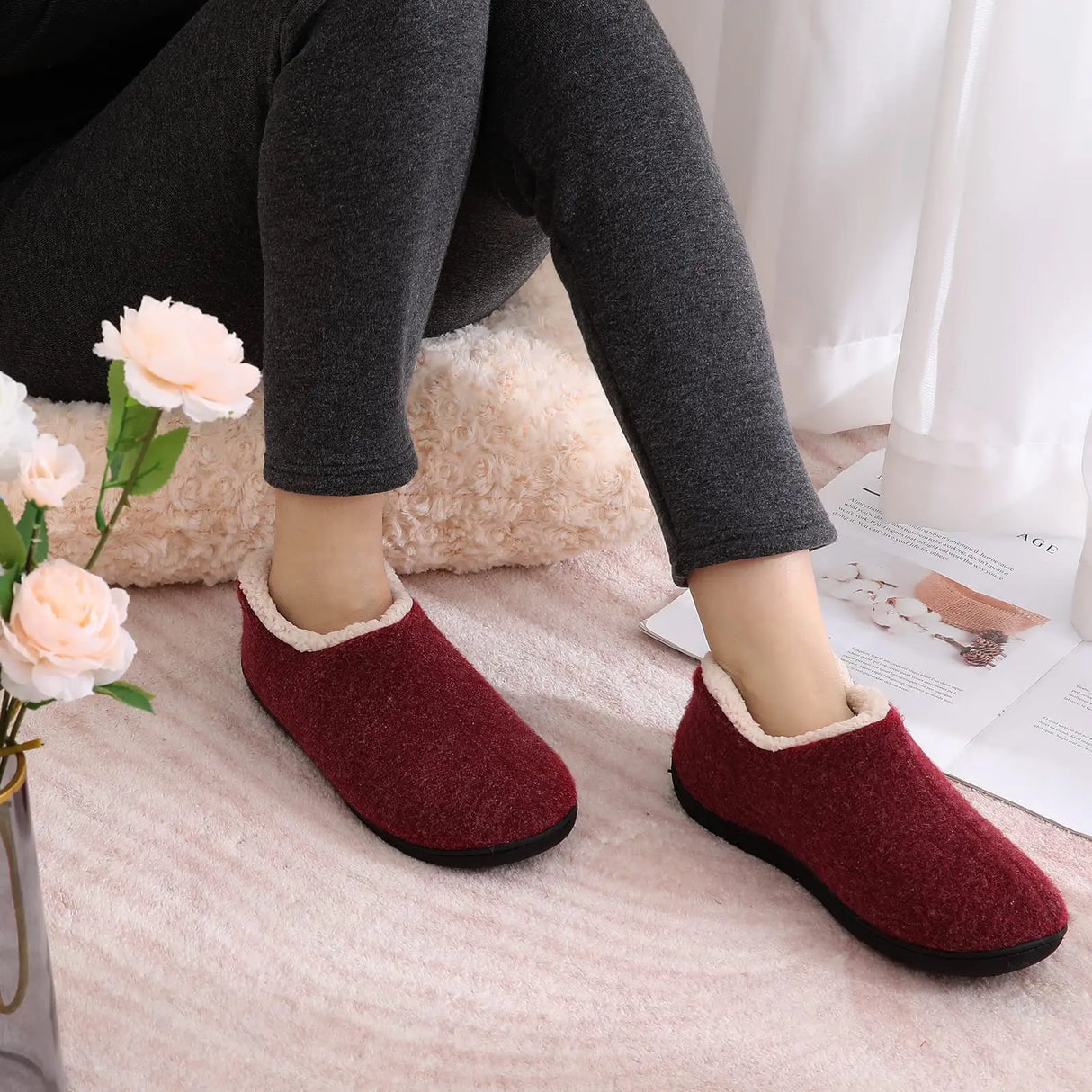 Comwarm New Warm Cotton Slippers Women Winter House Fuzzy Slippers Female Soft Warm Fluffy Slippers Comfort Indoor Home Shoes