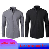 6xl New Spring and summer  elastic force non-iron men's long-sleeved business casual shirt solid color mercerized vertical shirt