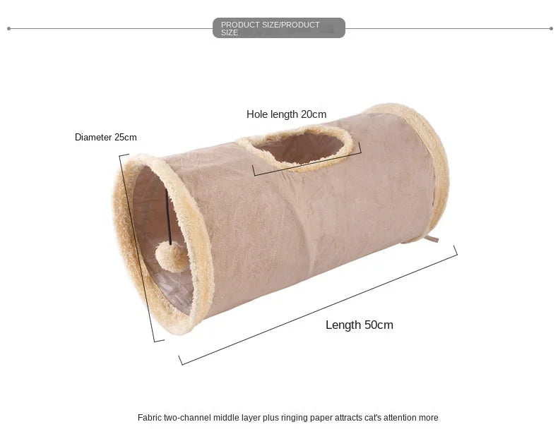 Pet Cat Plush Channel Foldable Suede Tunnel Educational Toy Warm Winter Interactive Toys for Cat Supplies