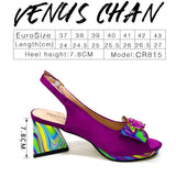 Venus Chan New Italian Shoes and Bag for Party 2024 Blue Color Rhinestones Painted Pattern Elegant Woman Peep Toe High Heels