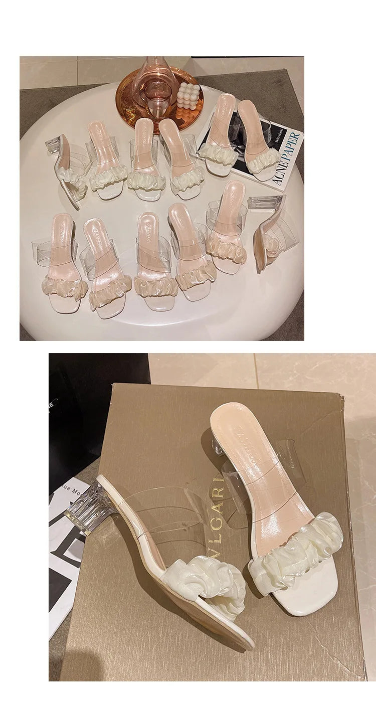 Transparent Crystal Slippers with High Heels5cm~9cm Fashion Sandals, Summer Beach Casual Thick High Heels Sandals, Women's Shoes