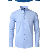 6xl New Spring and summer  elastic force non-iron men's long-sleeved business casual shirt solid color mercerized vertical shirt