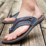 2023 Summer Handmade Leather Slippers Trendy Fashion Men's Flip-flops Outdoor Breathable Comfortable Men and Simple Sandals