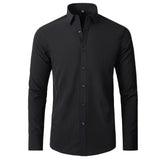 6xl New Spring and summer  elastic force non-iron men's long-sleeved business casual shirt solid color mercerized vertical shirt