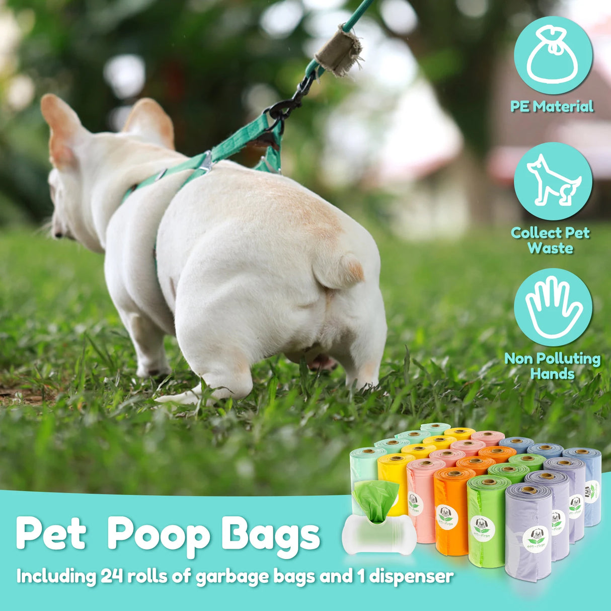 24/40 Rolls Pet Poop Bags 15 Bags/Roll Disposable Dog Eco Waste Bags with Dispenser Leak-Proof Outdoor Clean Pets Supplies New