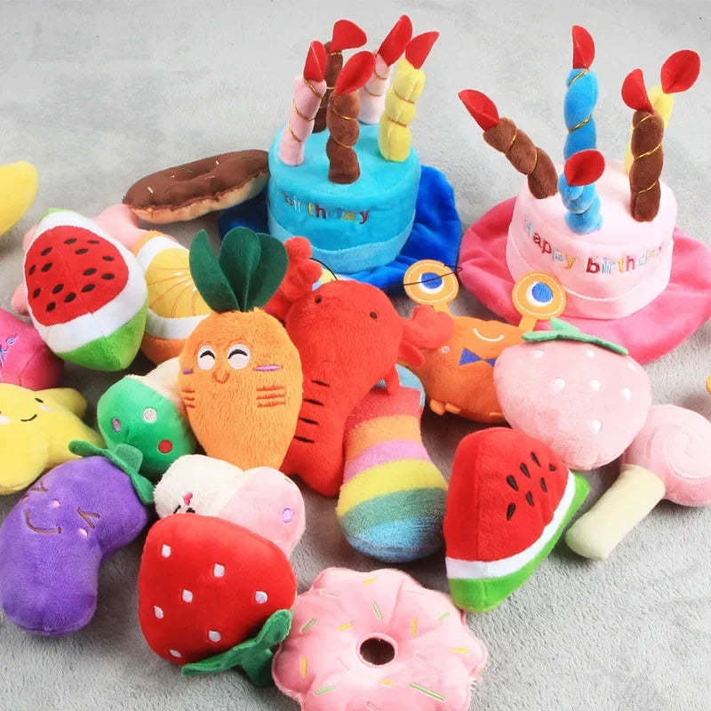 Pet Toys Plush Squeaky Toy Bite-Resistant Clean Dog Chew Puppy Training Toy Soft Banana Bone Vegetable Fruit Pet Supplies