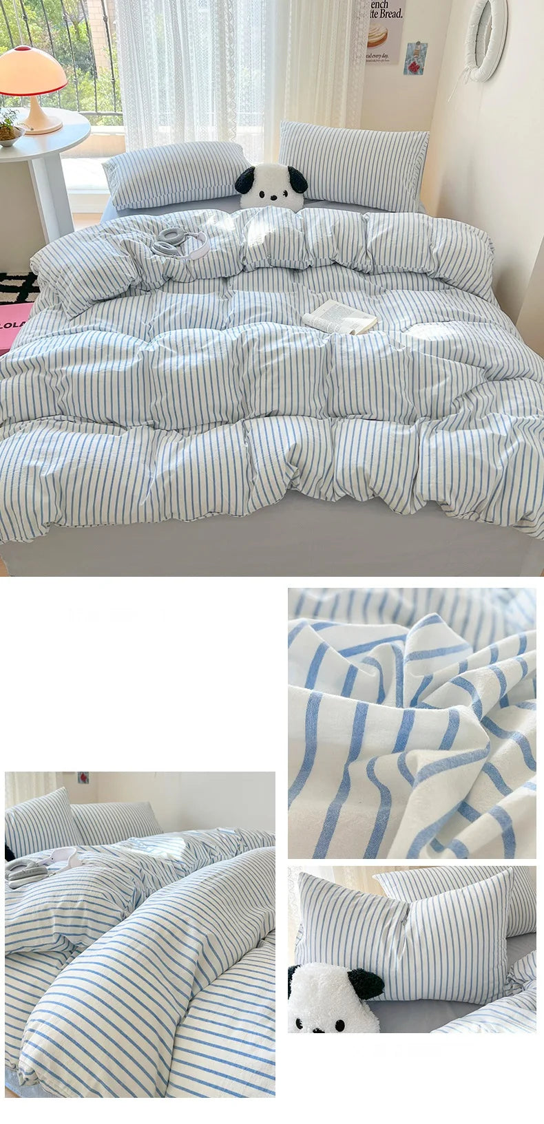 Stripe Style Duvet Cover Pillowcase with Bedsheet Soft Bed Linen Sets Skin-friendly Bedding Set for Home постельное бельё набор