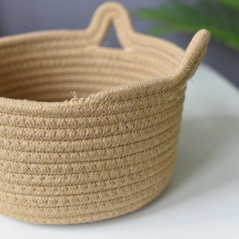 Woven Cotton Rope Cat's ear Nordic  Storage Baskets  Desktop Sundries Kids Toys Organizer Box Dirty Clothes Laundry Basket Hampe