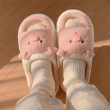 Slippers for Women Linen Cotton Home Shoes Thick Soft Sole Lovely Pig Non-slip for Outdoor for Four Seasons Korean Style