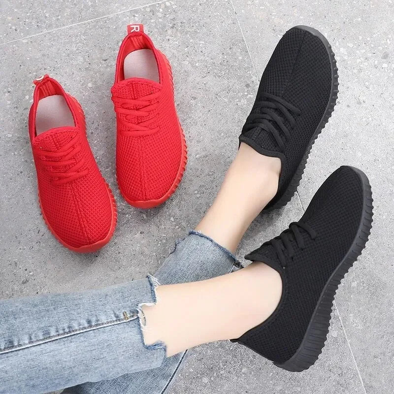 Women's Vulcanize Shoes 2024 Sneakers Solid Black Red Shoes Gym Fitness Trainers Walking Sport Shoes Female Zapatos Mujer