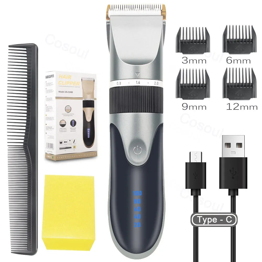 Professional Hair Clipper Electric Barber Hair Trimmers For Men Adults Kids Cordless Rechargeable Hair Cutter Machine Hair Trim