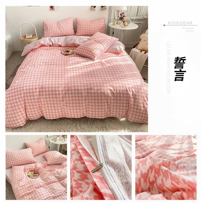 Cream Style Solid Colours Pink Yellow Bedding Set Twin Full Queen King Size Bed Linen Girls Adults  Bed Flat Sheet Pillowcase