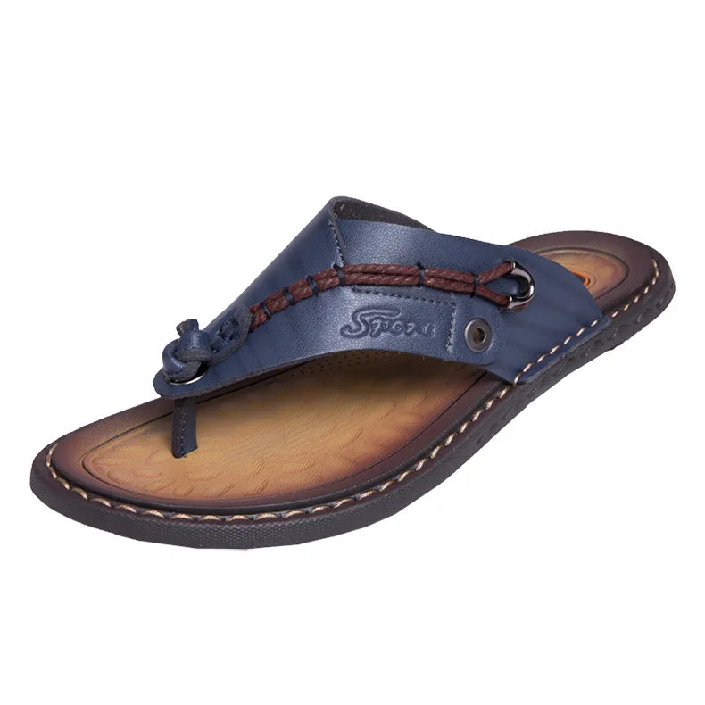 2023 Summer Handmade Leather Slippers Trendy Fashion Men's Flip-flops Outdoor Breathable Comfortable Men and Simple Sandals